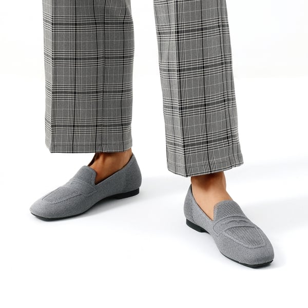 Cushioned Square Toe Knit Loafers - GREY - 1